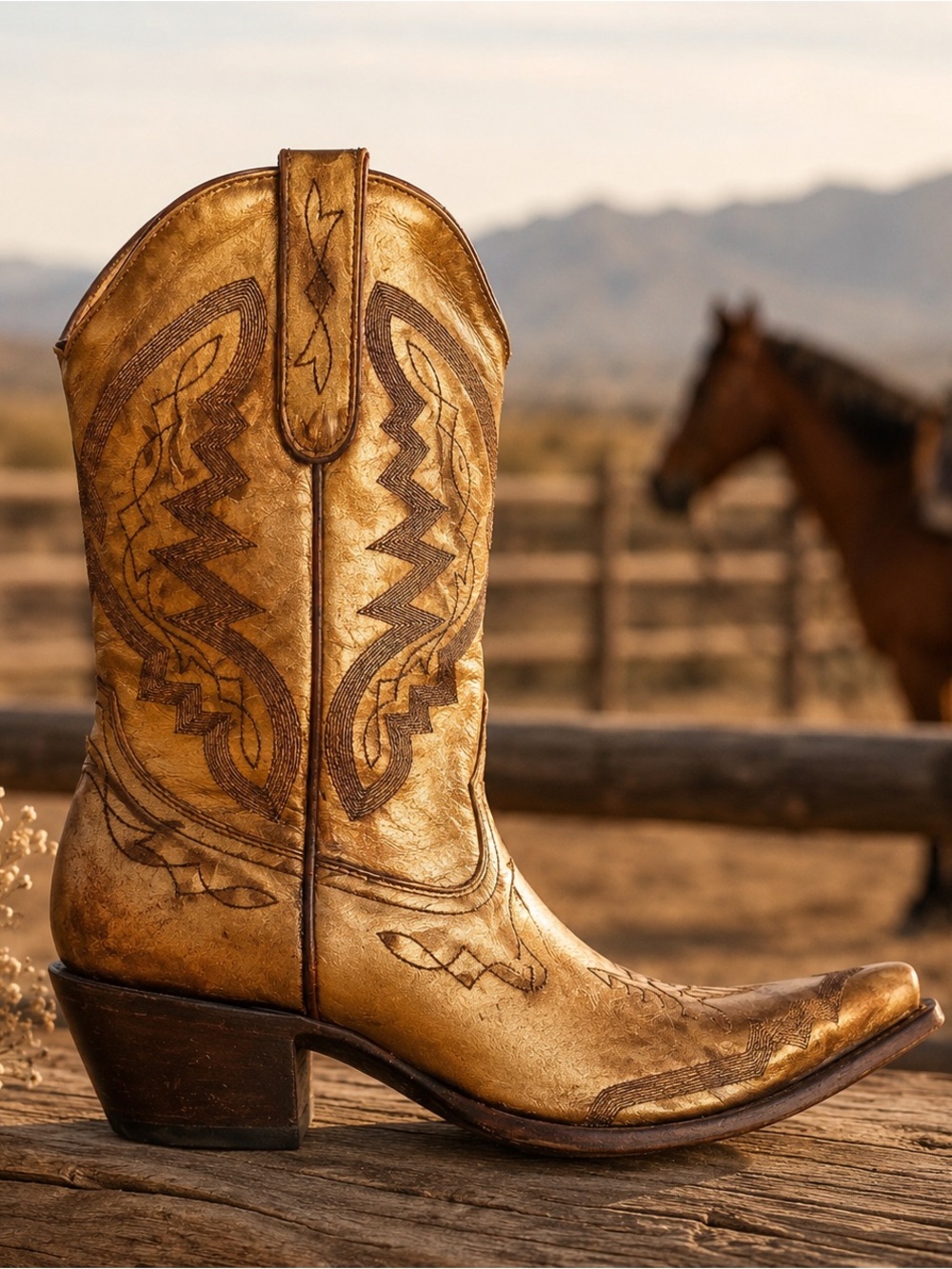 Old Gringo Metallic Gold Embroidered Western Heeled Boot